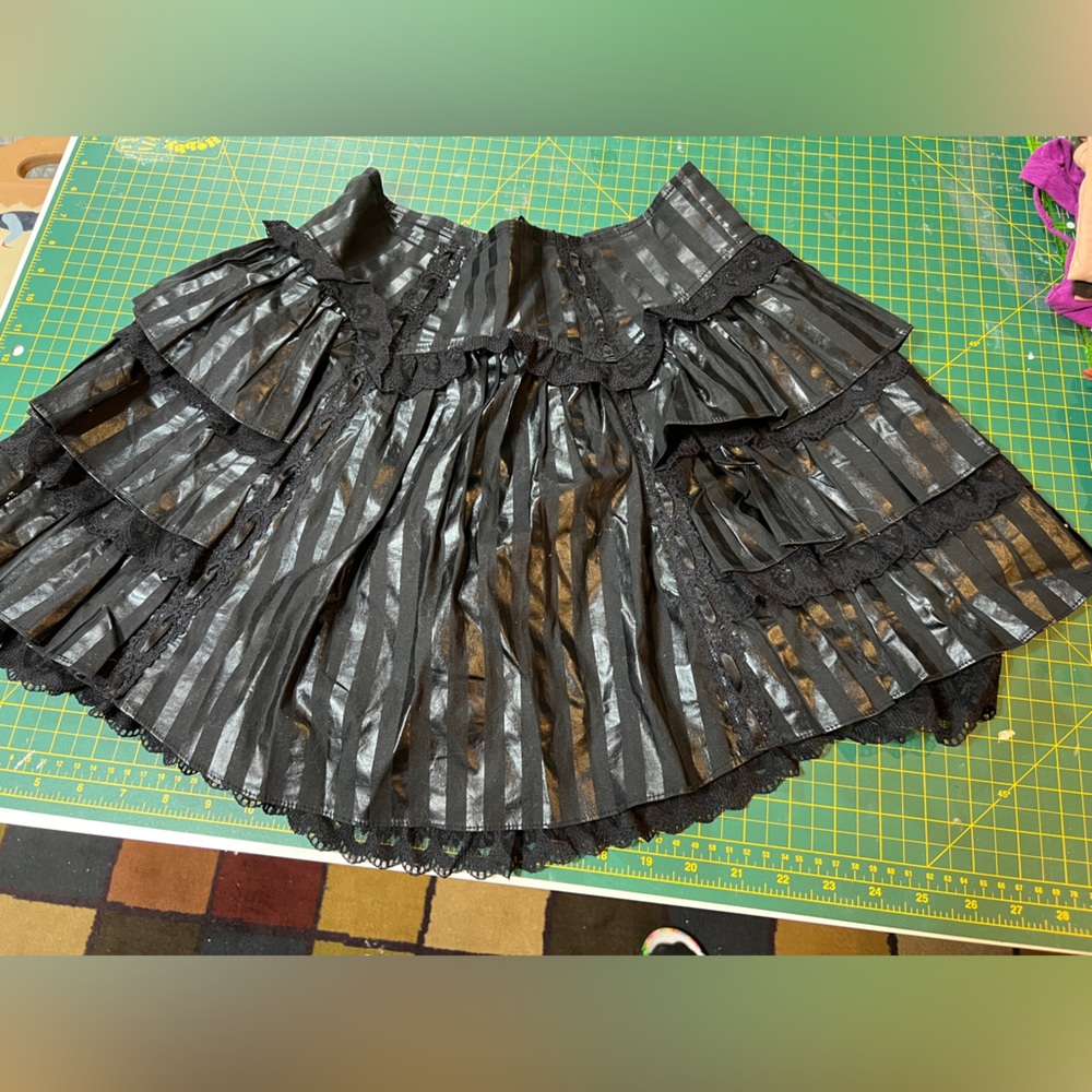 Vintage Lip Service Blacklist Lace and black pinstripe tiered miniskirt